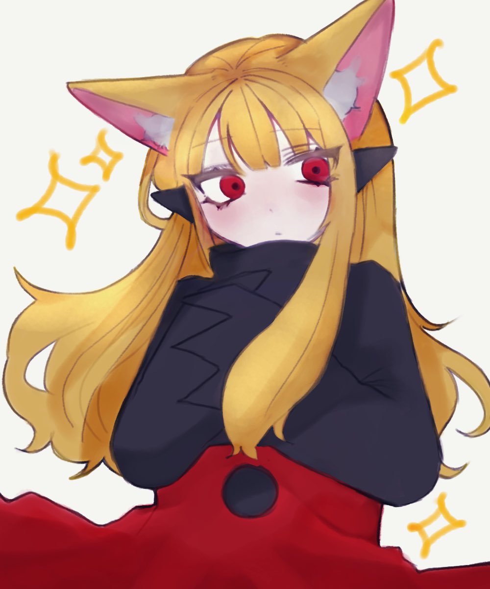 1girl, animal_ears, black_ears, black_sleeves, blonde_hair, character_request, expressionless, fox_ears