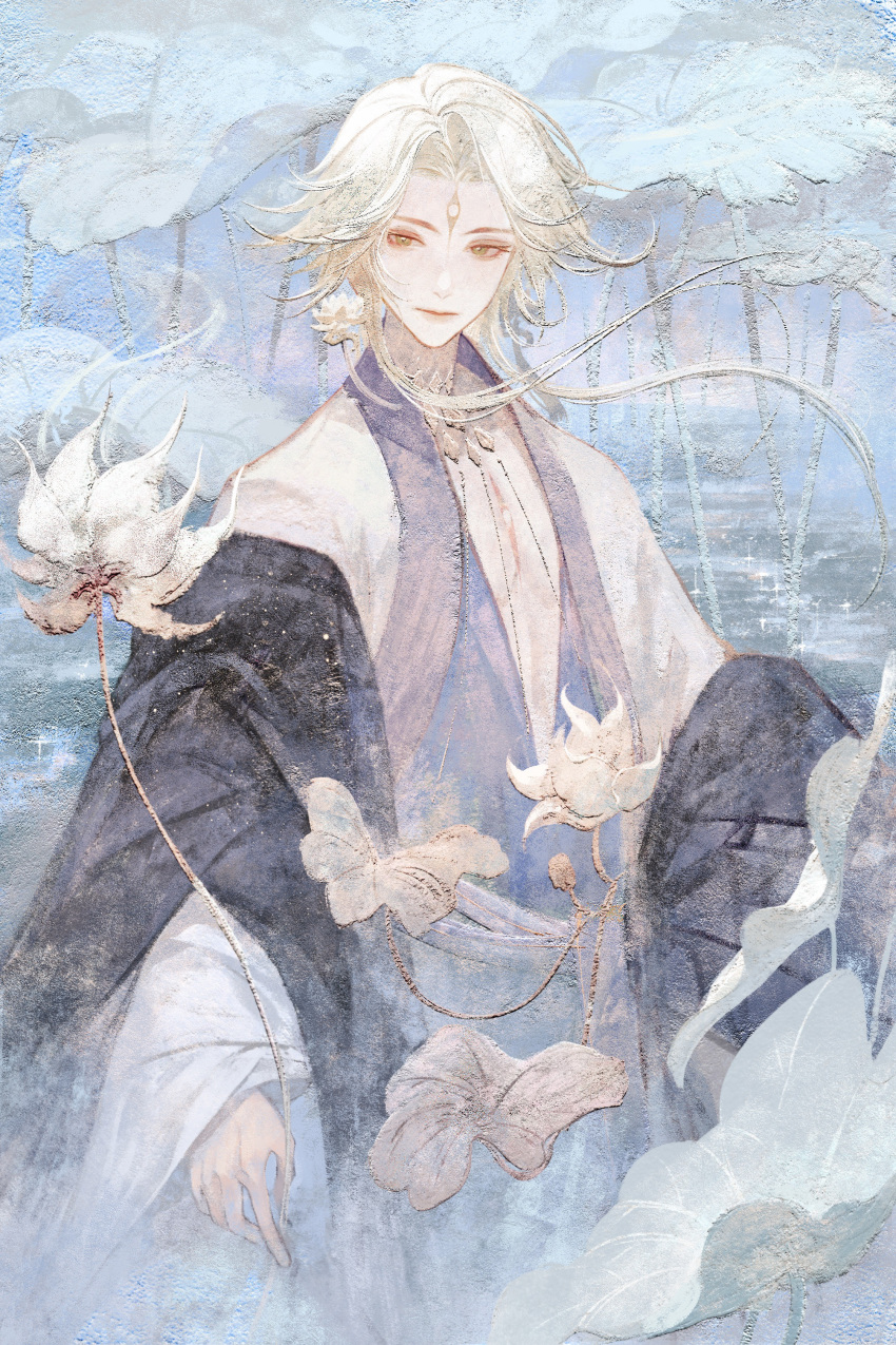 1boy, absurdres, blonde_hair, brown_eyes, calendulamew, closed_mouth, coat, cowboy_shot