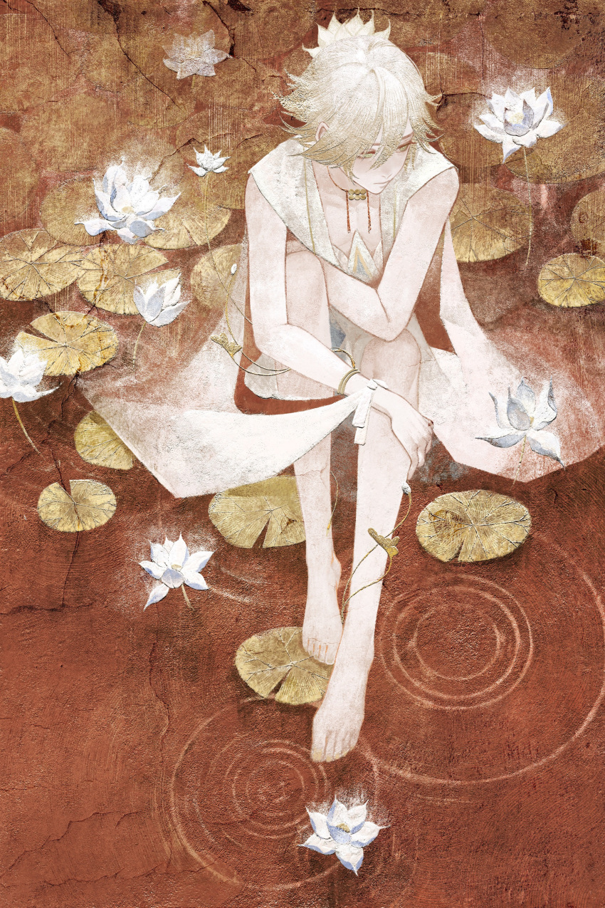 1boy, absurdres, bishounen, blonde_hair, bracelet, calendulamew, closed_mouth, expressionless