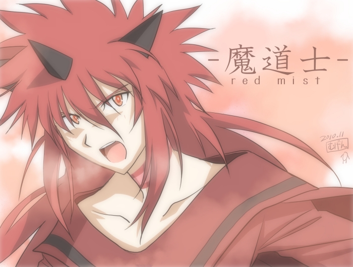 akai_kiri, angry, final_fantasy, final_fantasy_unlimited, hair_ornament, haluka_mugen, long_hair, male, mugenegg, open_mouth, red_eyes, red_hair, redhead, shaded_face, solo