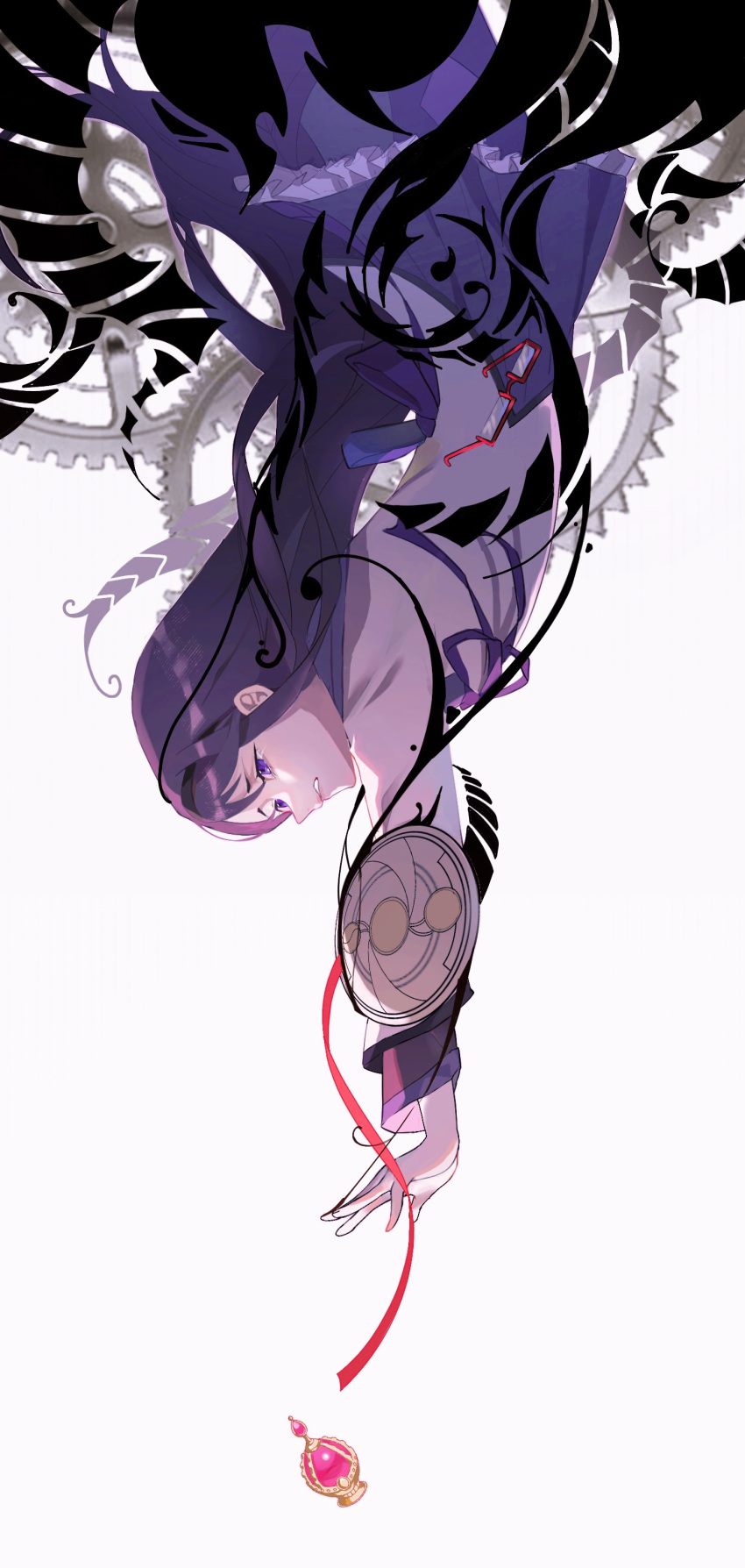 1girl, absurdres, akemi_homura, argyle_clothes, argyle_pantyhose, back_bow, black_hair, bow