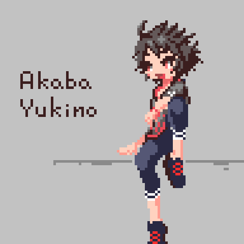 1girl, ahoge, akaba_yukino, arm_on_knee, black_hair, blue_footwear, blue_pants, capri_pants
