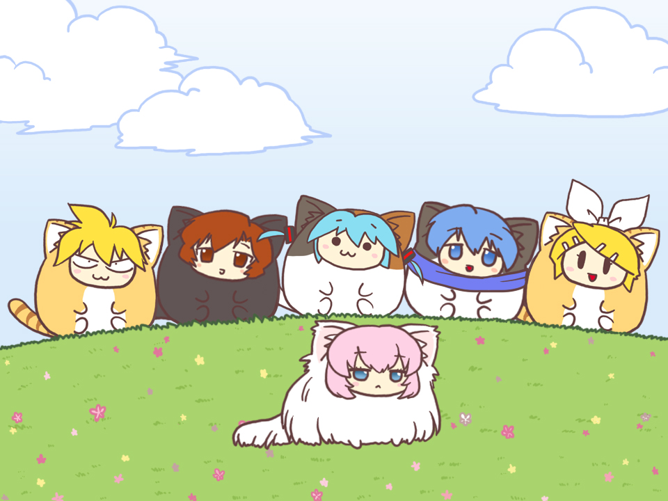 :3, animal_costume, animal_ears, cat_costume, cat_ears, chibi, cloud, clouds
