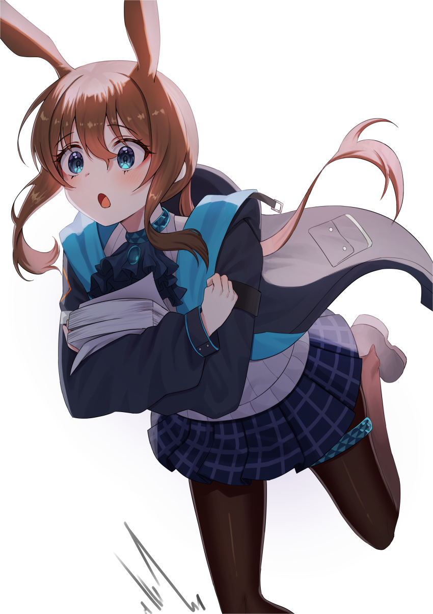 1girl, :o, absurdres, amiya_(arknights), animal_ears, arknights, ascot, black_ascot