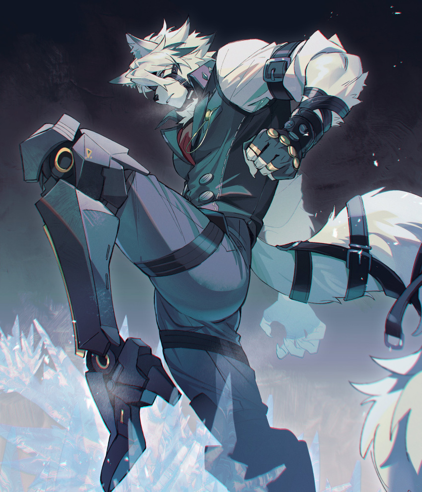 1boy, absurdres, animal_ear_fluff, black_background, black_vest, body_fur, brown_eyes, chengzhineixihuanxiaogou