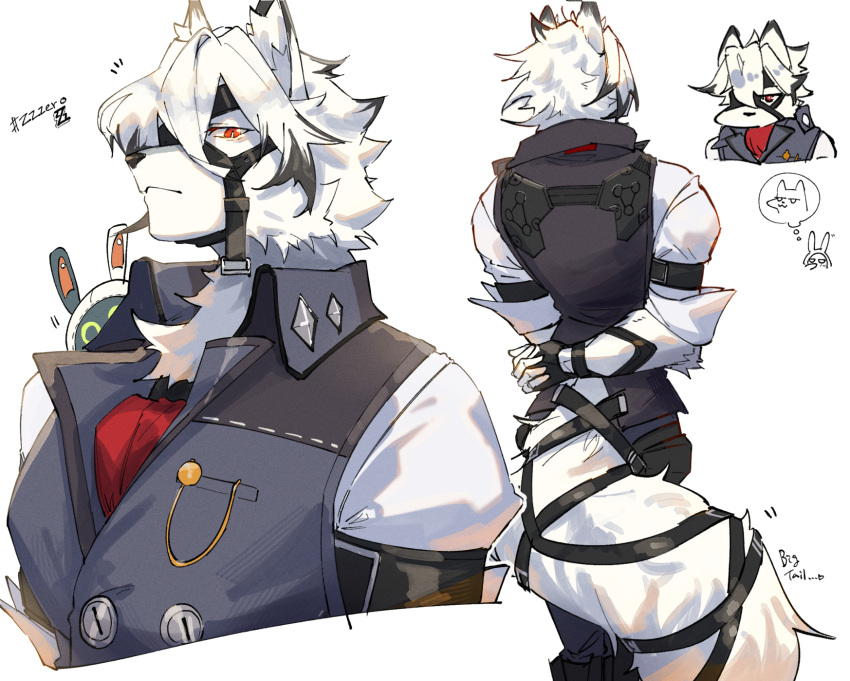 1boy, animal_ear_fluff, arm_behind_back, bangboo_(zenless_zone_zero), black_vest, closed_mouth, cnnonnbiri96_(tori), commentary_request