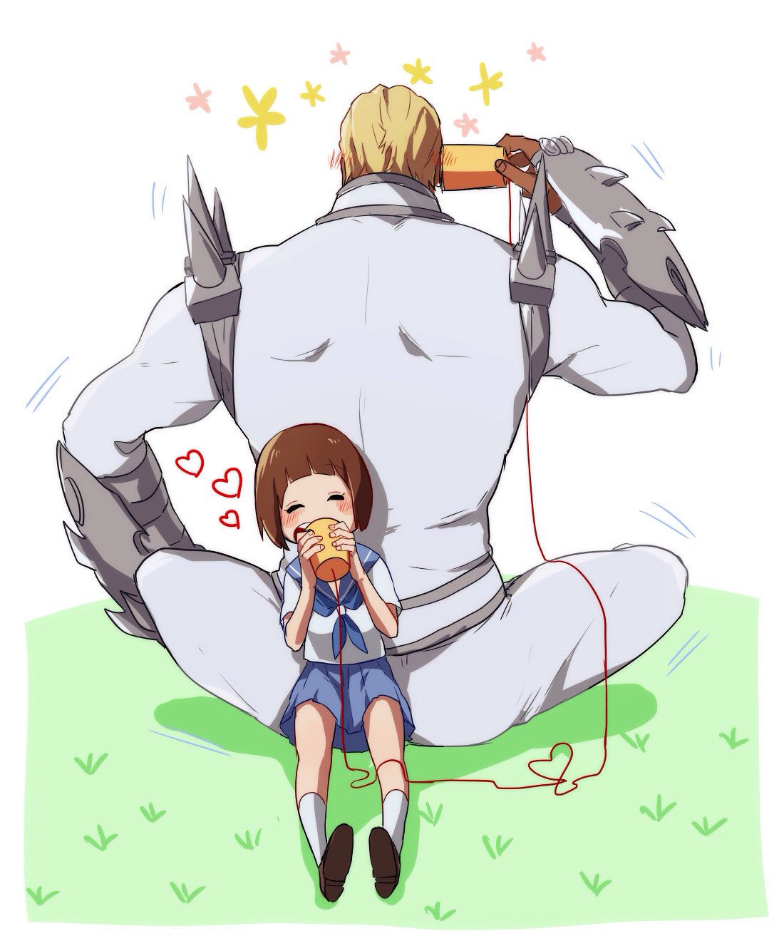 1boy, 1girl, ^_^, blue_neckerchief, blue_sailor_collar, blue_skirt, blush, blush_stickers