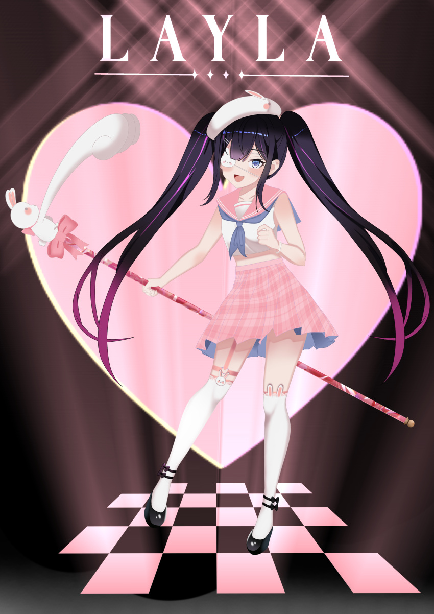 1girl, absurdres, black_footwear, blue_eyes, blush, breasts, brown_dust_2, character_name