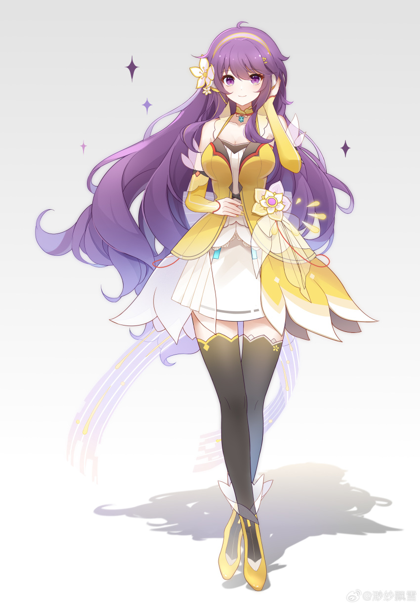 1girl, absurdres, bare_shoulders, black_thighhighs, breasts, crossed_ankles, detached_sleeves, dress