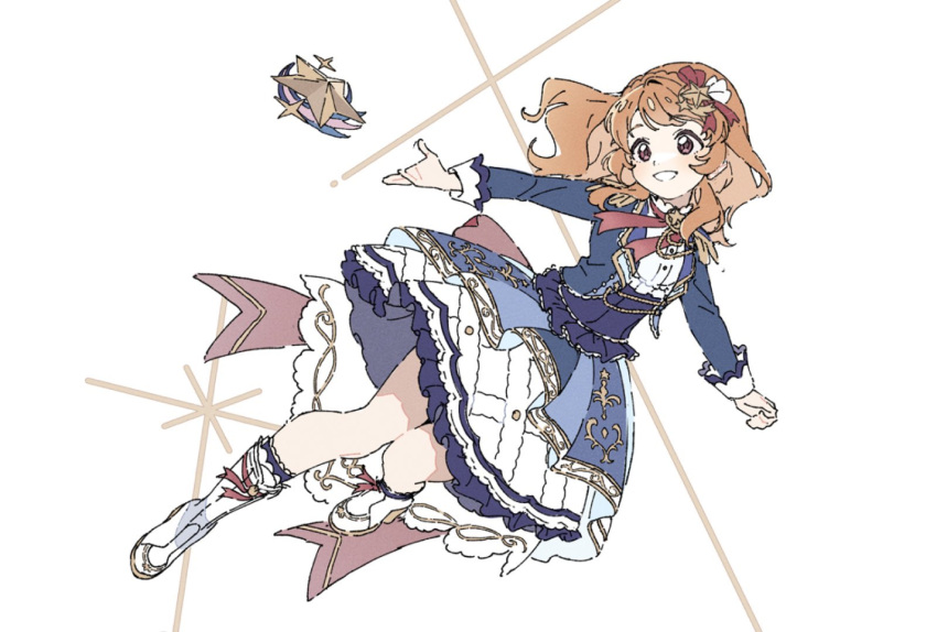 1girl, aikatsu!, aikatsu!_(series), bare_legs, blue_dress, boots, dot_nose, dress