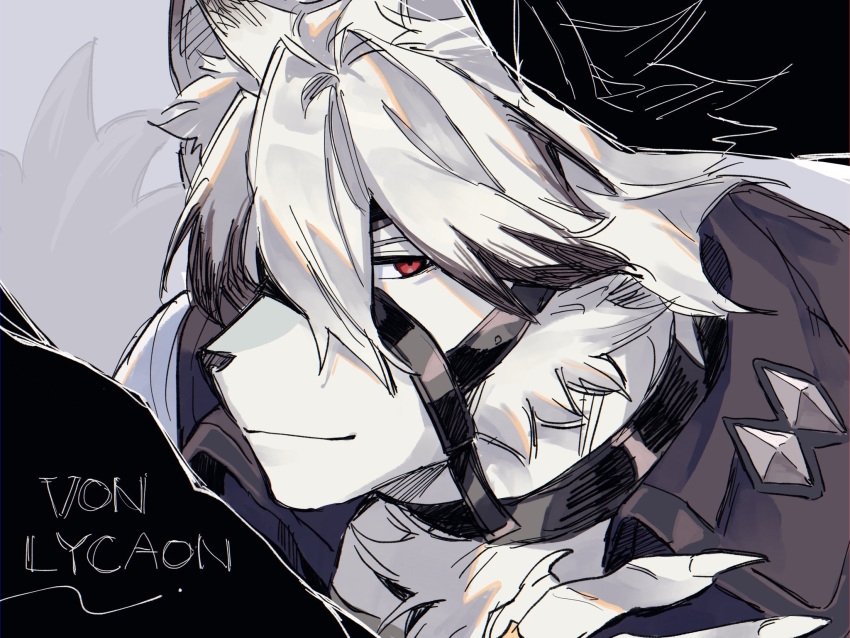 1boy, black_vest, body_fur, character_name, closed_mouth, colored_tips, commentary_request, fingernails