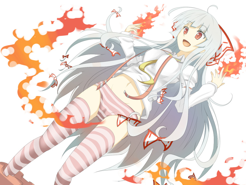 fujiwara_no_mokou, fukunaga_kazuhiro, highres, no_pants, panties, striped, striped_legwear, striped_panties