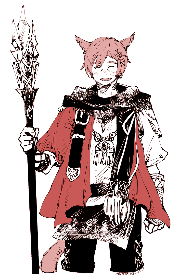 1boy, :d, animal_ears, cat_ears, cat_tail, closed_eyes, final_fantasy, final_fantasy_xiv