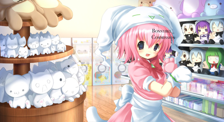 1girl, 2000s_(style), animal_hands, bisuke-tan, cat_girl, cat_tail, character_doll, commentary