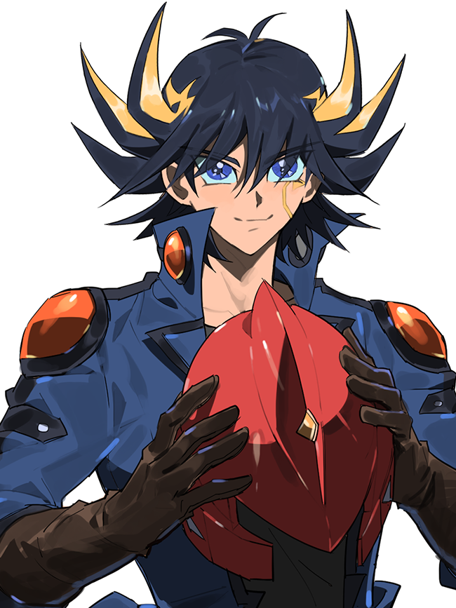 1boy, black_hair, black_shirt, blonde_hair, blue_eyes, blue_jacket, brown_gloves, commentary_request