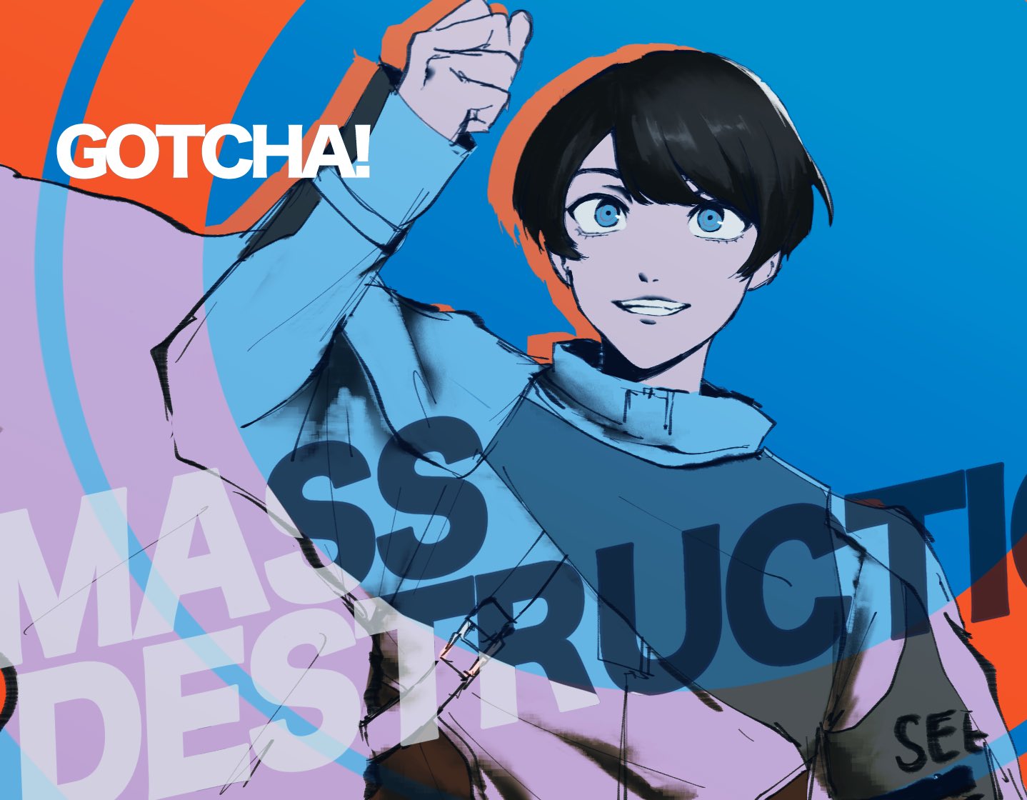 alchemist_academy_uniform, blue_eyes, chakko_(chromaticafe), english_text, ichinose_houtarou, kamen_rider, kamen_rider_gotchard_(series), persona, persona_3