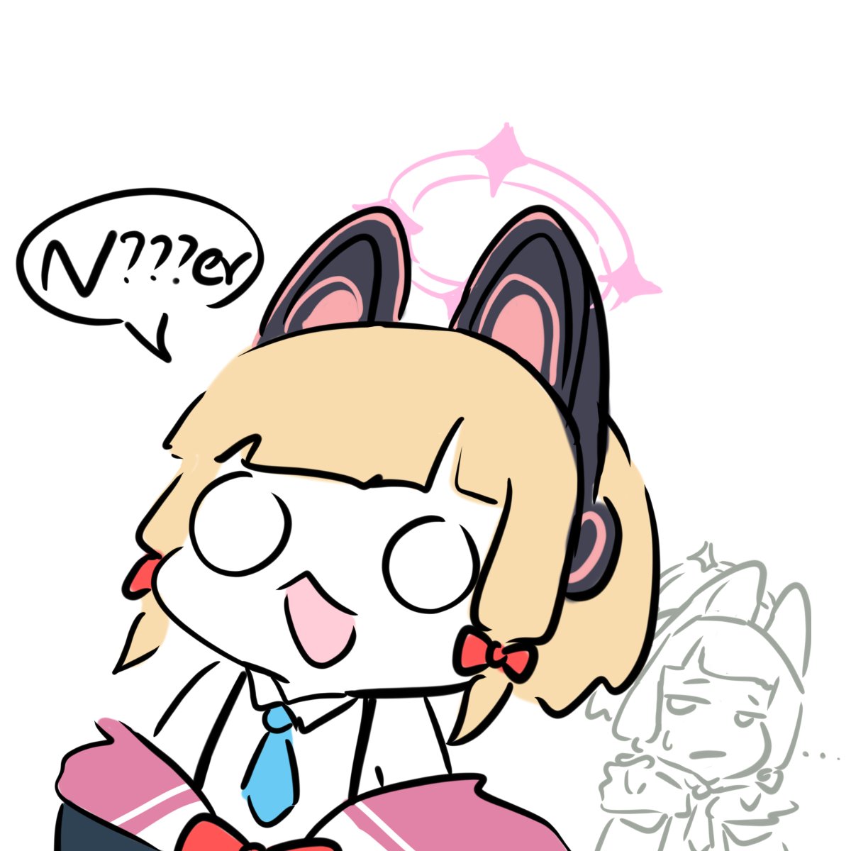 ..., 2girls, animal_ear_headphones, animal_ears, blank_eyes, blonde_hair, blue_archive, blue_necktie