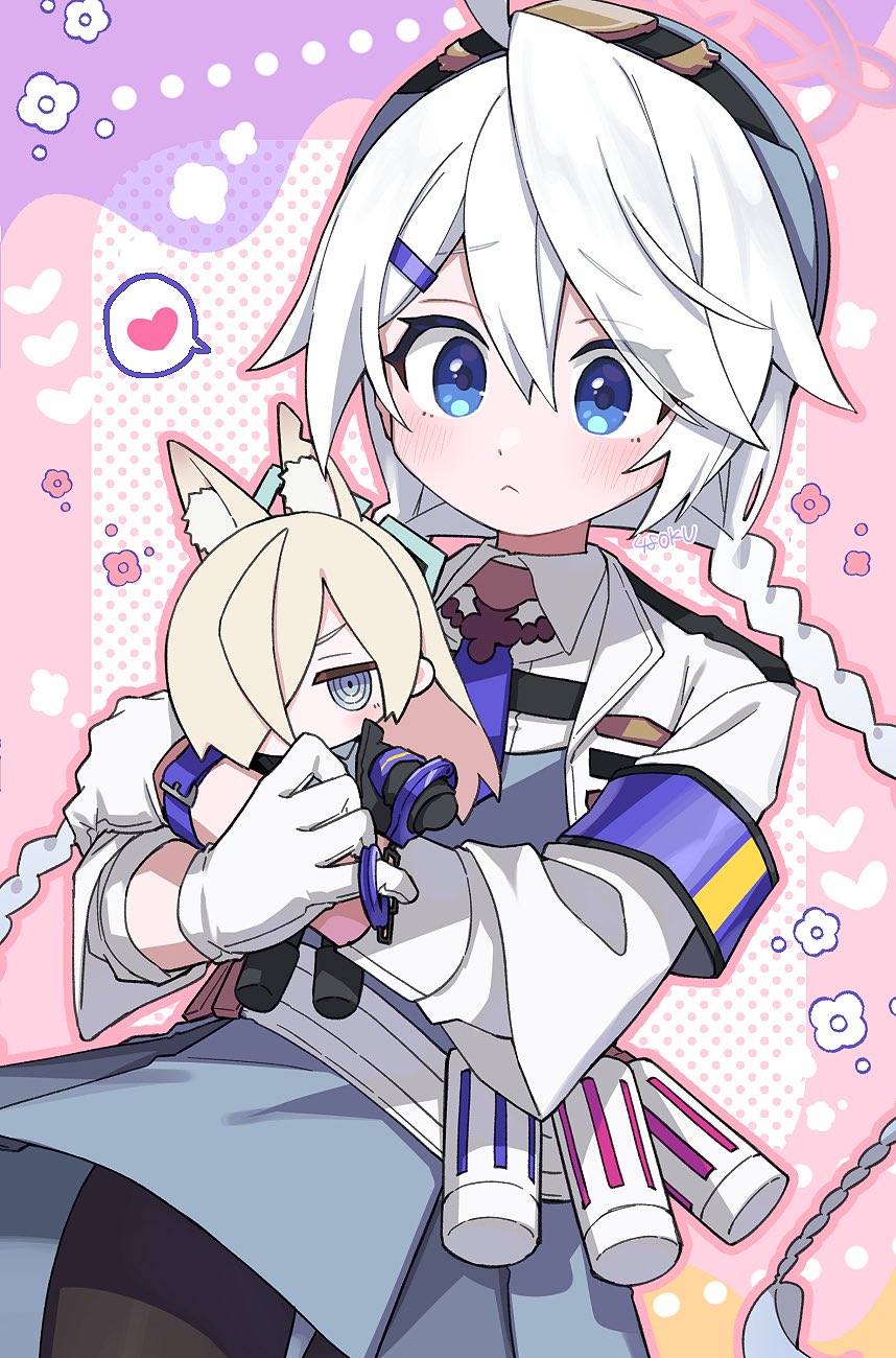 1girl, 48okku, :<, ahoge, animal_ears, artist_name, black_pantyhose, blue_archive