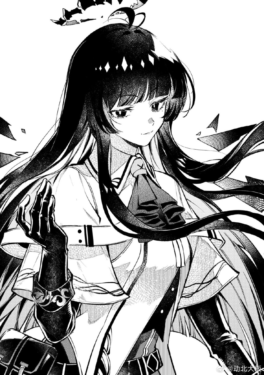 1girl, arknights, ascot, belt, bracelet, chinese_commentary, closed_mouth, collared_shirt