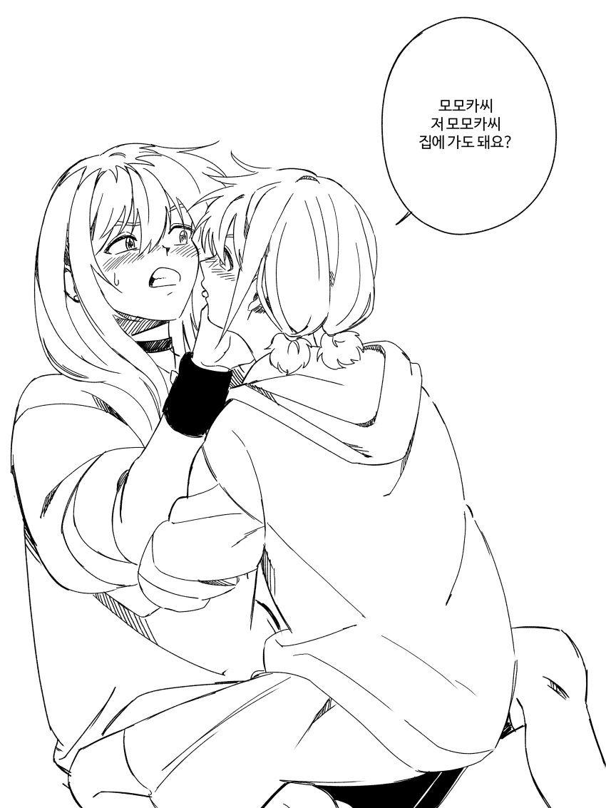 2girls, absurdres, bio_w5, blush, choker, commentary_request, girls_band_cry, greyscale