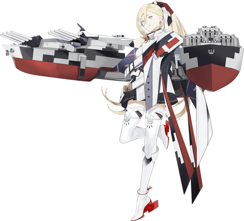 1girl, akira_(kadokawa), blonde_hair, blue_eyes, breasts, dress, gloves, hair_between_eyes, kantai_collection, large_breasts, long_hair, looking_at_viewer, machinery, mole, mole_under_eye, mole_under_mouth, official_art, richelieu_(kancolle), richelieu_deux_(kancolle), smile, solo, transparent_background, turret