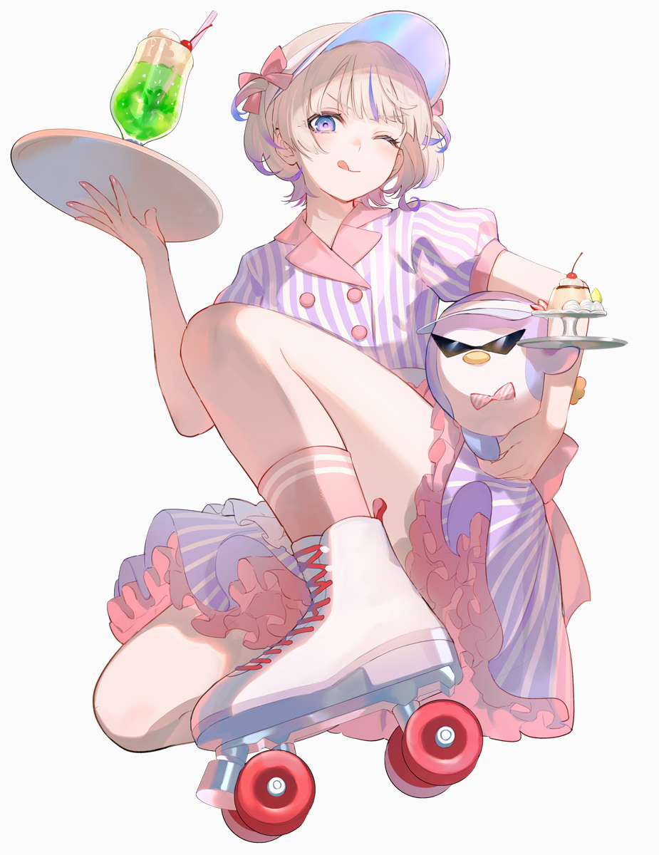 1girl, achiki, banpen_(todoroki_hajime), blonde_hair, dress, food, highres, hololive