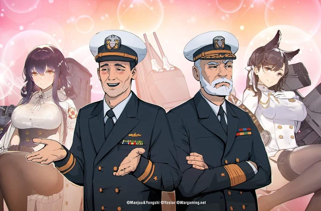 atago_(azur_lane), azur_lane, choukai_(azur_lane), commander_(azur_lane), multiple_boys, multiple_girls, naval_nonsense, naval_uniform