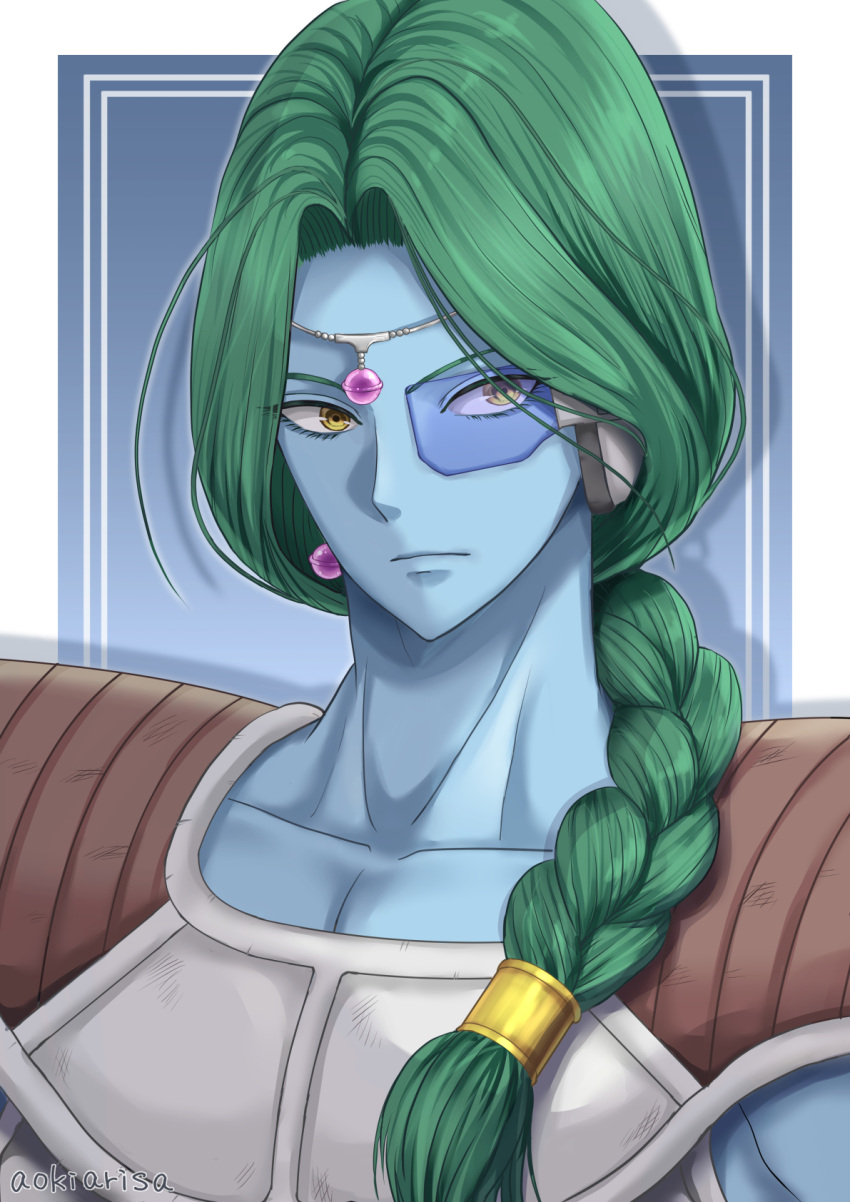 1boy, androgynous, aoki_arisa, aqua_skin, artist_name, blue-tinted_eyewear, border, braid