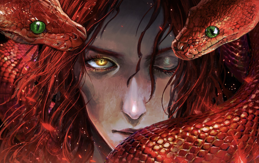 1boy, close-up, closed_mouth, colored_eyelashes, elden_ring, elden_ring:_shadow_of_the_erdtree, eyelashes, green_eyes