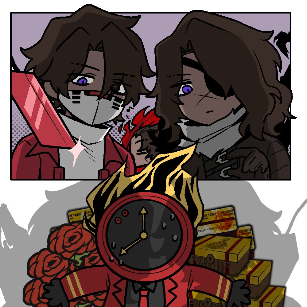 1other, 8ight, chinese_commentary, closed_eyes, commentary, crate, dante_(limbus_company), dark-skinned_male