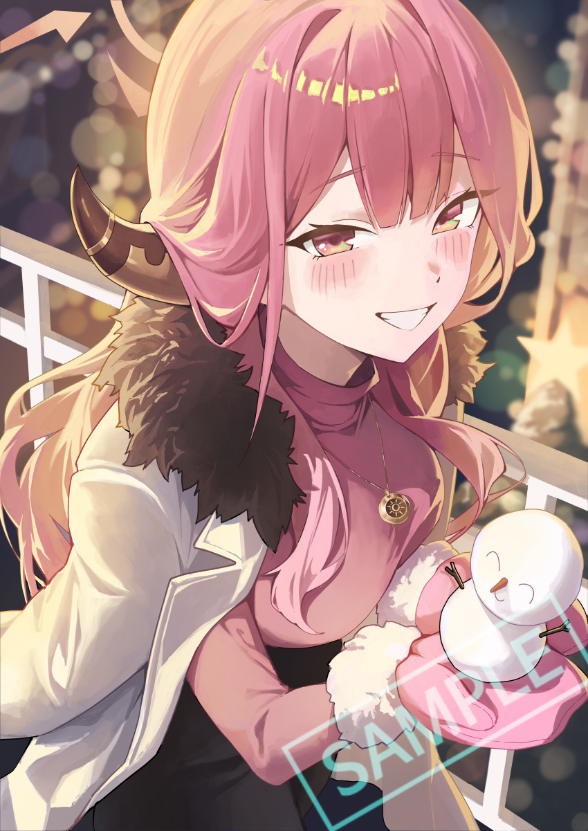 1girl, absurdres, aru_(blue_archive), blue_archive, blush, gloves, highres, holding_snowman