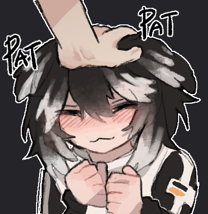 1girl, 1other, :3, animal_ears, black_background, black_hair, black_sleeves, blush