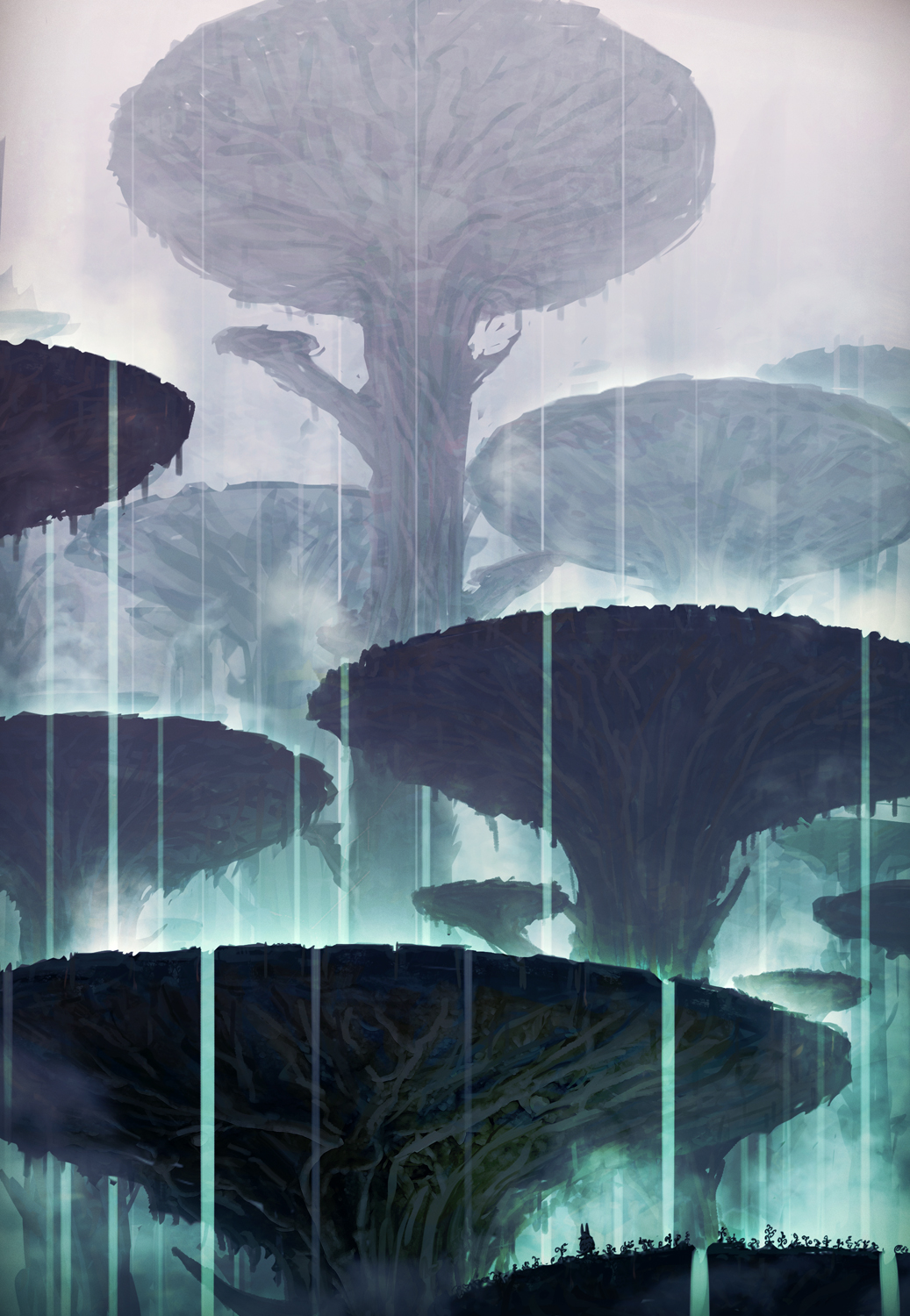 1other, absurdly_wide_shot, akai_ronii, animal_ears, aqua_theme, commentary, gradient_background, highres