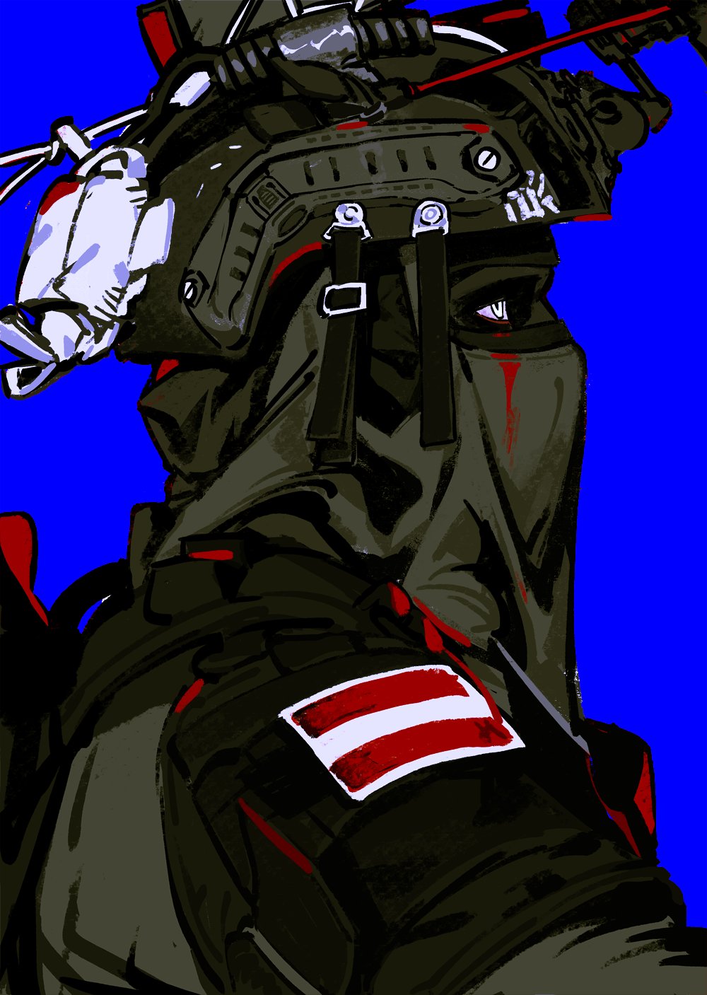 1boy, austrian_flag, blood, blood_from_eyes, blue_background, call_of_duty, call_of_duty:_modern_warfare_2, combat_helmet