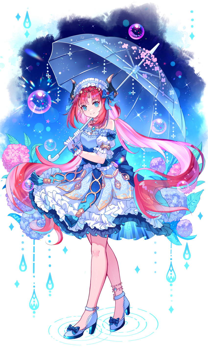 1girl, absurdres, aqua_eyes, bare_shoulders, blue_bow, blue_gemstone, bow, closed_mouth
