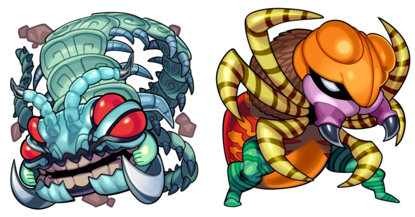 antennae, aztekipede_the_worm_warrior, bug, commentary_request, duel_monster, extra_eyes, full_body, kumootoko, no_humans, red_eyes, sido_(slipknot), simple_background, teeth, white_background, yu-gi-oh!