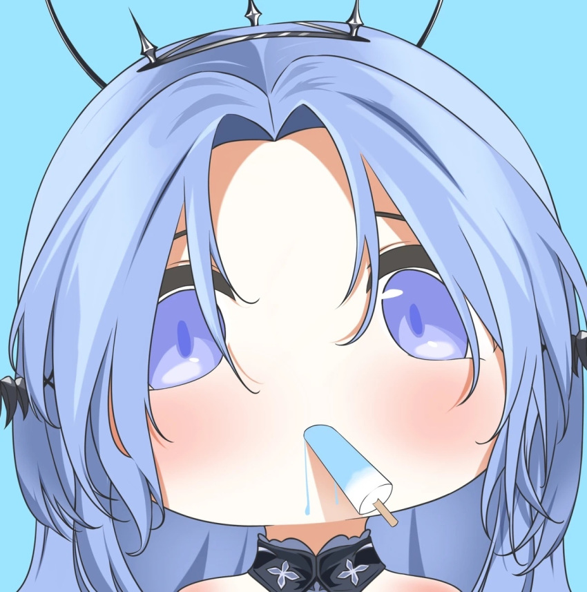 1girl, alsace_(azur_lane), azur_lane, light_blue_hair, popsicle, popsicle_in_mouth, quancy
