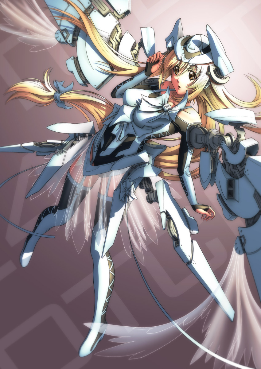 garters, highres, long_hair, mecha_musume, original, otacool4, pinakes, solo, thigh-highs, thighhighs, wings, yellow_eyes, zettai_ryouiki