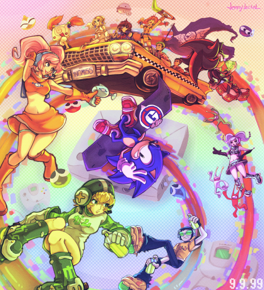 absurdres, aika_(eternal_arcadia), aiming, animal_nose, arm_behind_head, axel_(crazy_taxi), bandage_on_face, bandages