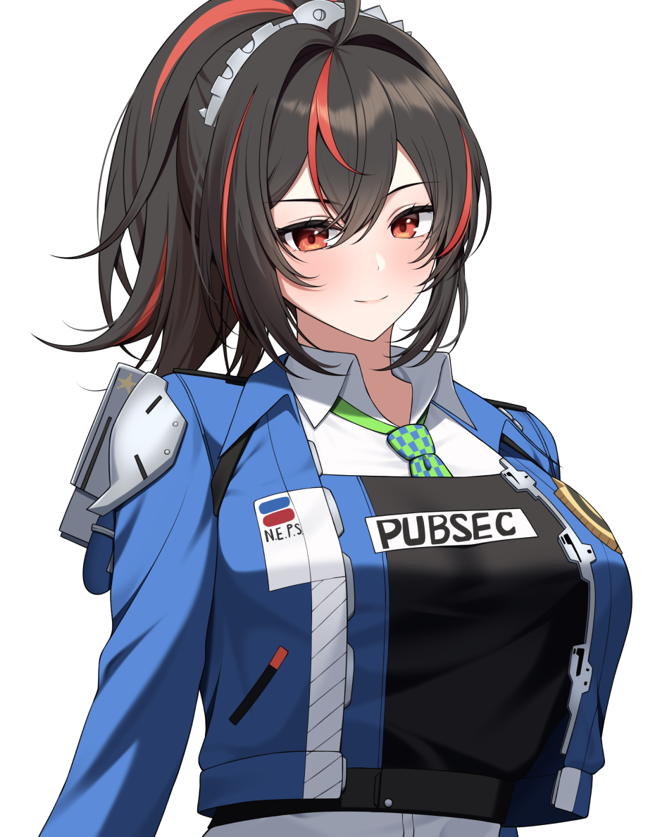 1girl, ahoge, black_hair, blue_jacket, clothes_writing, hair_intakes, jacket, kikata_(hata_nanokana)
