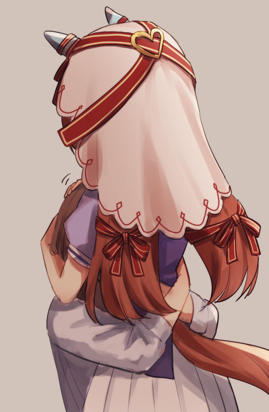 1boy, 1girl, animal_ears, brown_hair, commentary_request, hair_ornament, headpat, heart