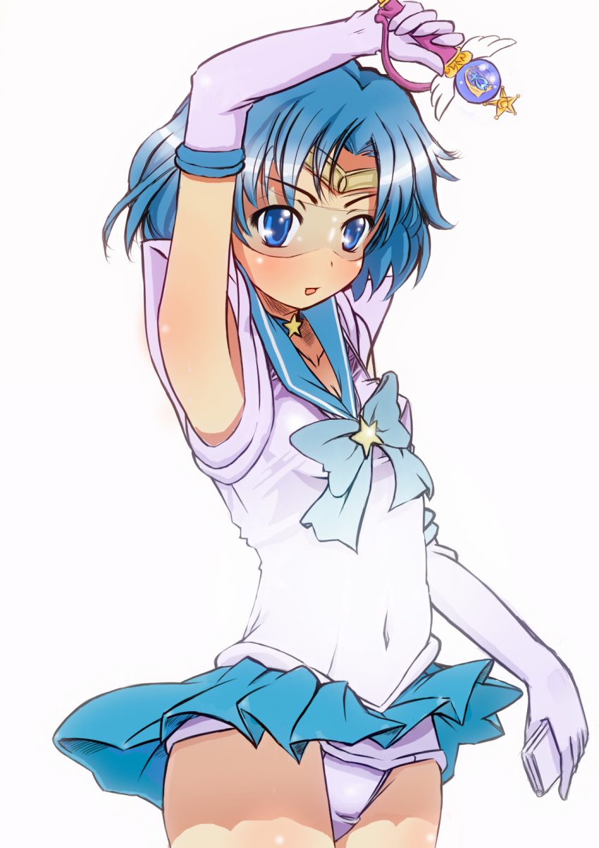 aburisamon, arm_up, bishoujo_senshi_sailor_moon, blue_eyes, blue_hair, elbow_gloves, gloves, highres