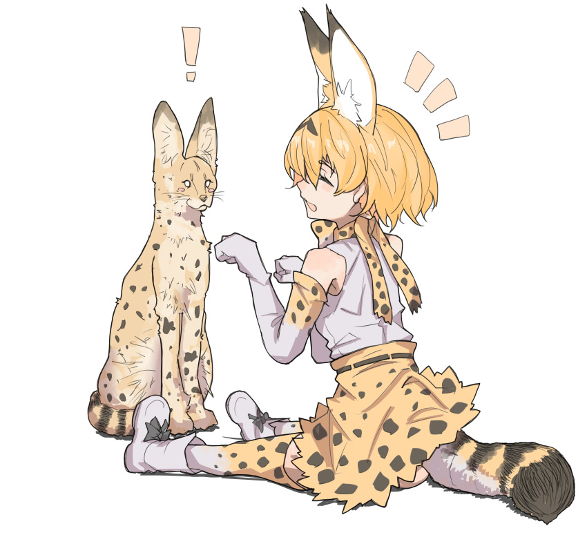 !, 1girl, absurdres, animal_ears, bare_shoulders, blonde_hair, blush, boots