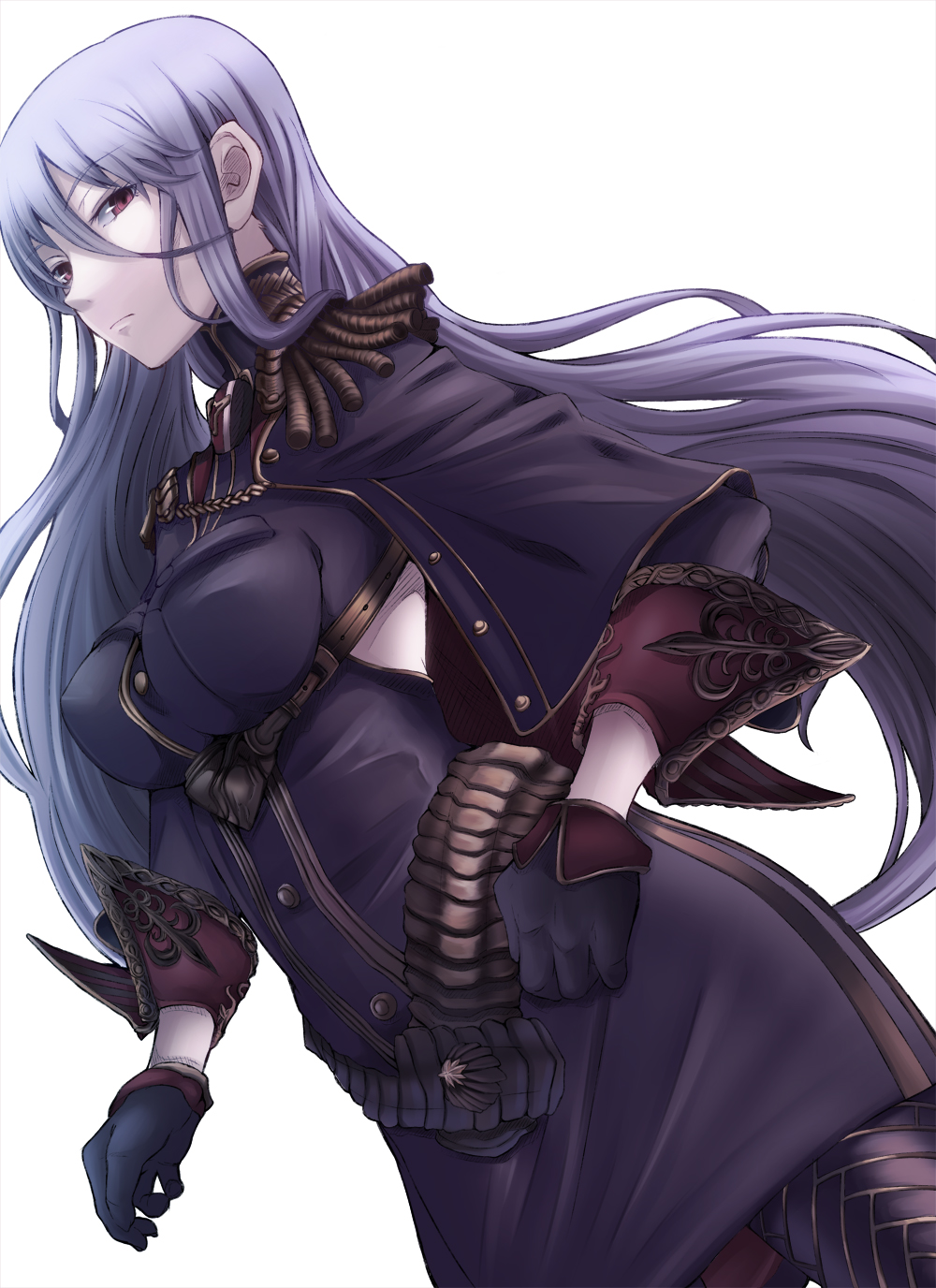 duplicate, military, military_uniform, pantyhose, pokimari, print_pantyhose, red_eyes, selvaria_bles