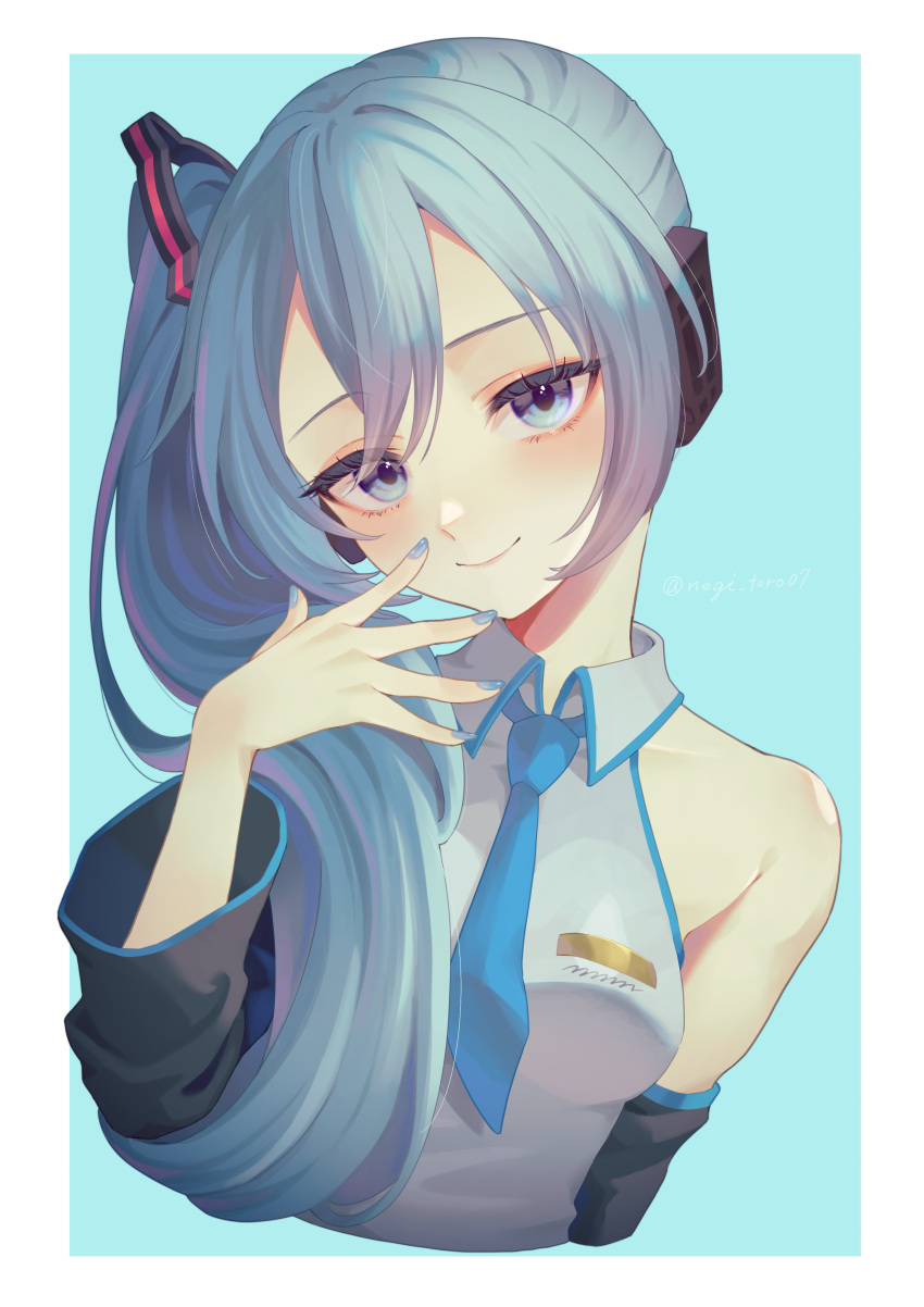 1girl, absurdres, blue_eyes, blue_hair, blue_nails, hatsune_miku, highres, looking_at_viewer