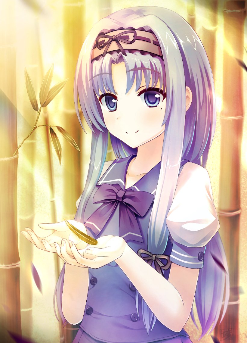 1girl, bamboo, bamboo_forest, bamboo_leaf, blue_eyes, blue_hair, blue_vest, blush