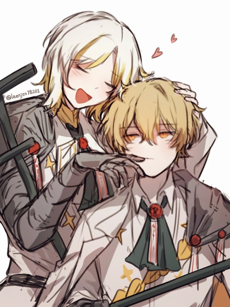 1boy, 1girl, ascot, black_ascot, blonde_hair, closed_mouth, collared_shirt, faust_(project_moon)