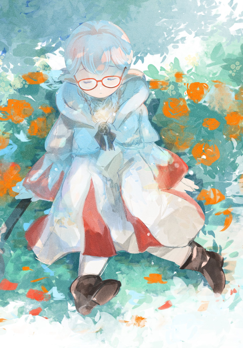 1girl, boots, braid, brown_footwear, cat_earth2, closed_eyes, final_fantasy, final_fantasy_xiv