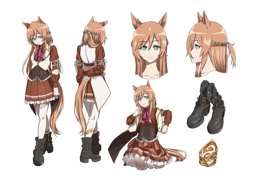 1girl, absurdres, animal_ears, ankle_boots, aqua_eyes, ascot, black_footwear, boots