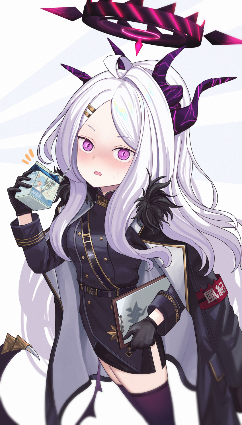 1girl, absurdres, ahoge, ako_(blue_archive), armband, belt, belt_buckle, black_belt